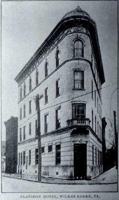 Flat Iron Hotel built in 1907 at the corners of Ross, Hazle and South Main Streets, Wilkes-Barre. Demolished in 1961